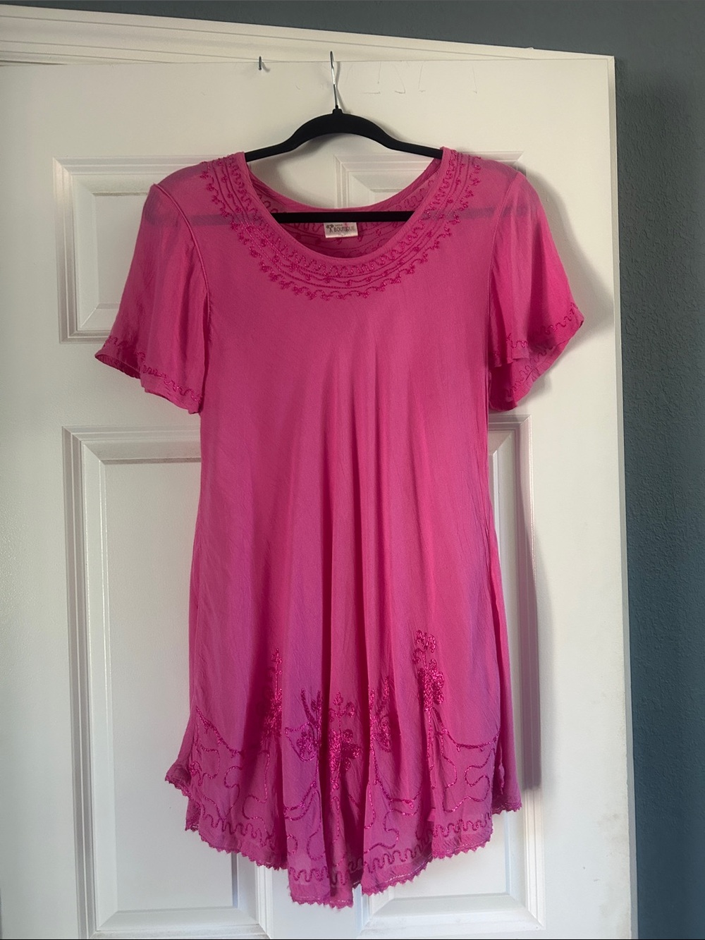 India Boutique Bright Pink Embroidered Flutter Tunic